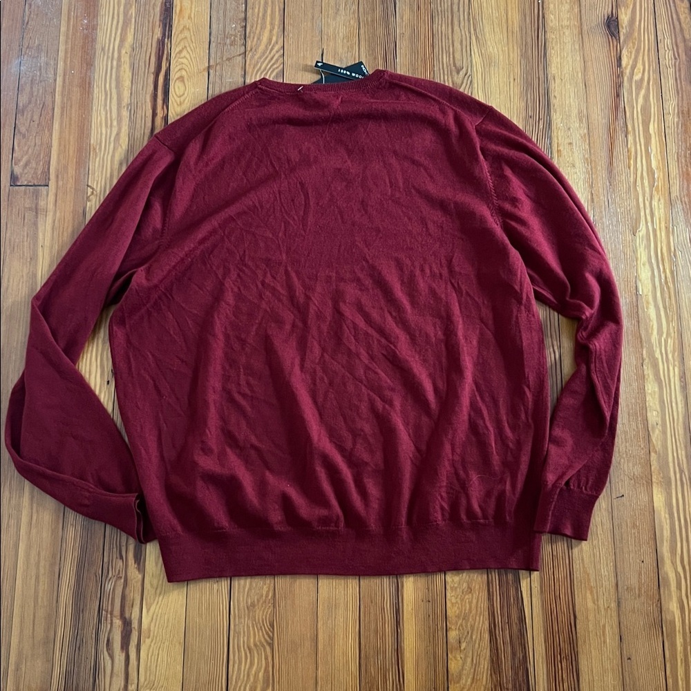 MAGASCHONI Men's XL/T 100% Wool V-Neck Sweater Pullover Dark Red Holiday NWT - Picture 6 of 7